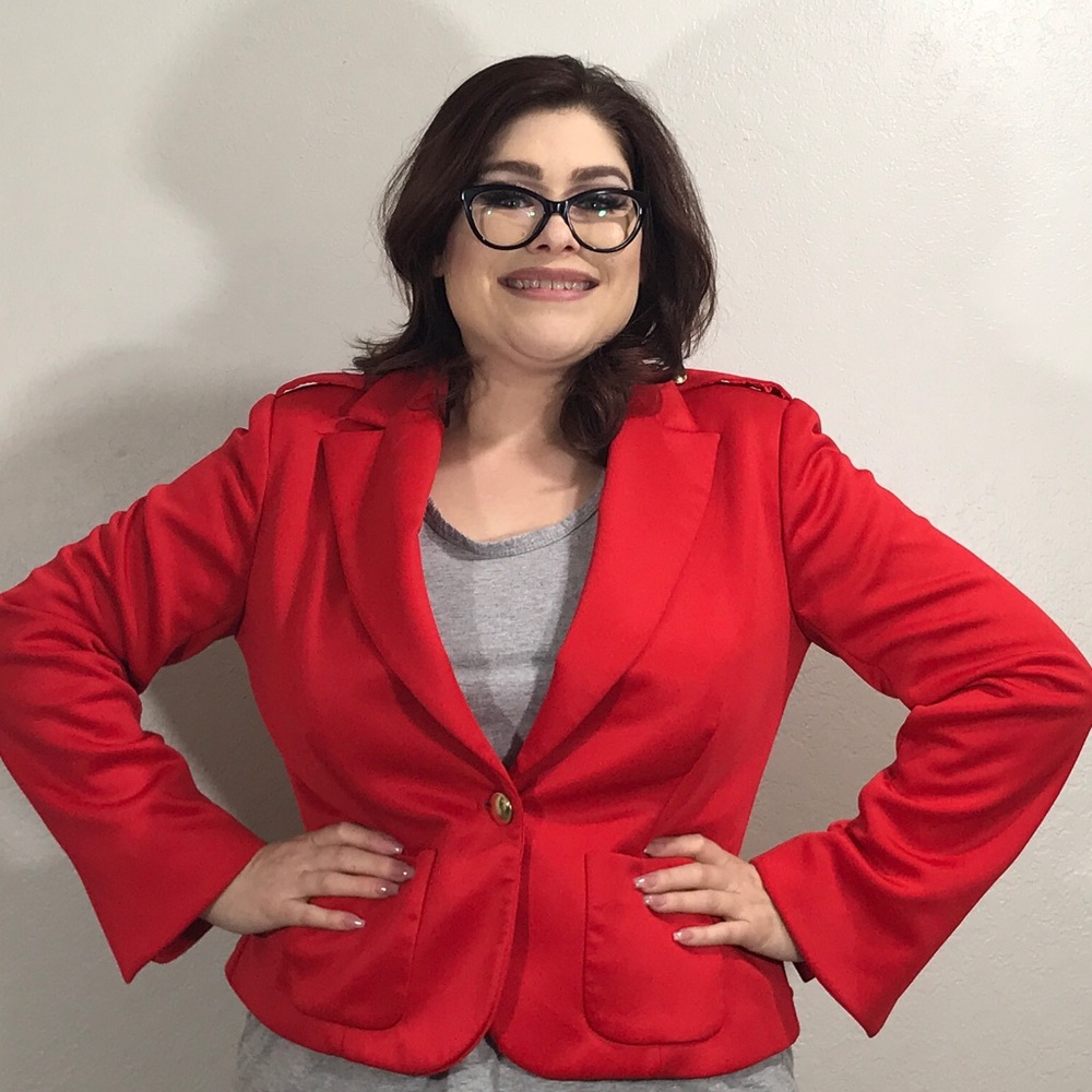 New York & Company Red Blazer with Gold Buttons